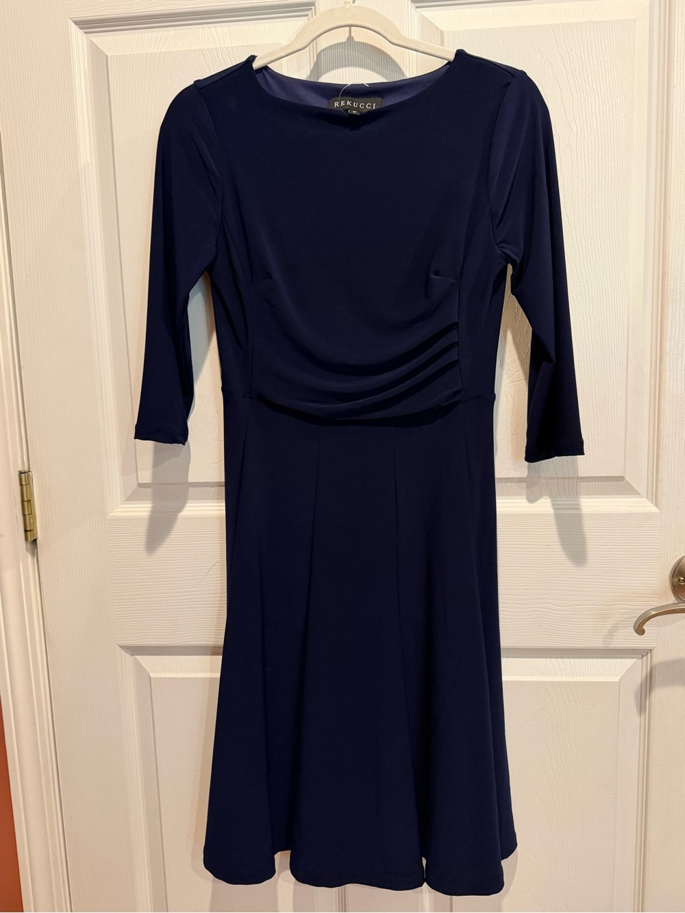 Rekucci Navy Three-Quarter Sleeve Midi Dress